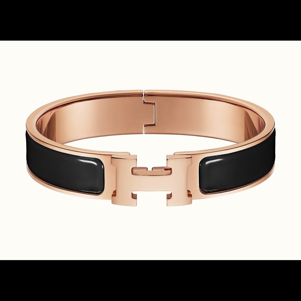 Hermès clic H bracelet rose gold with Noir enamel